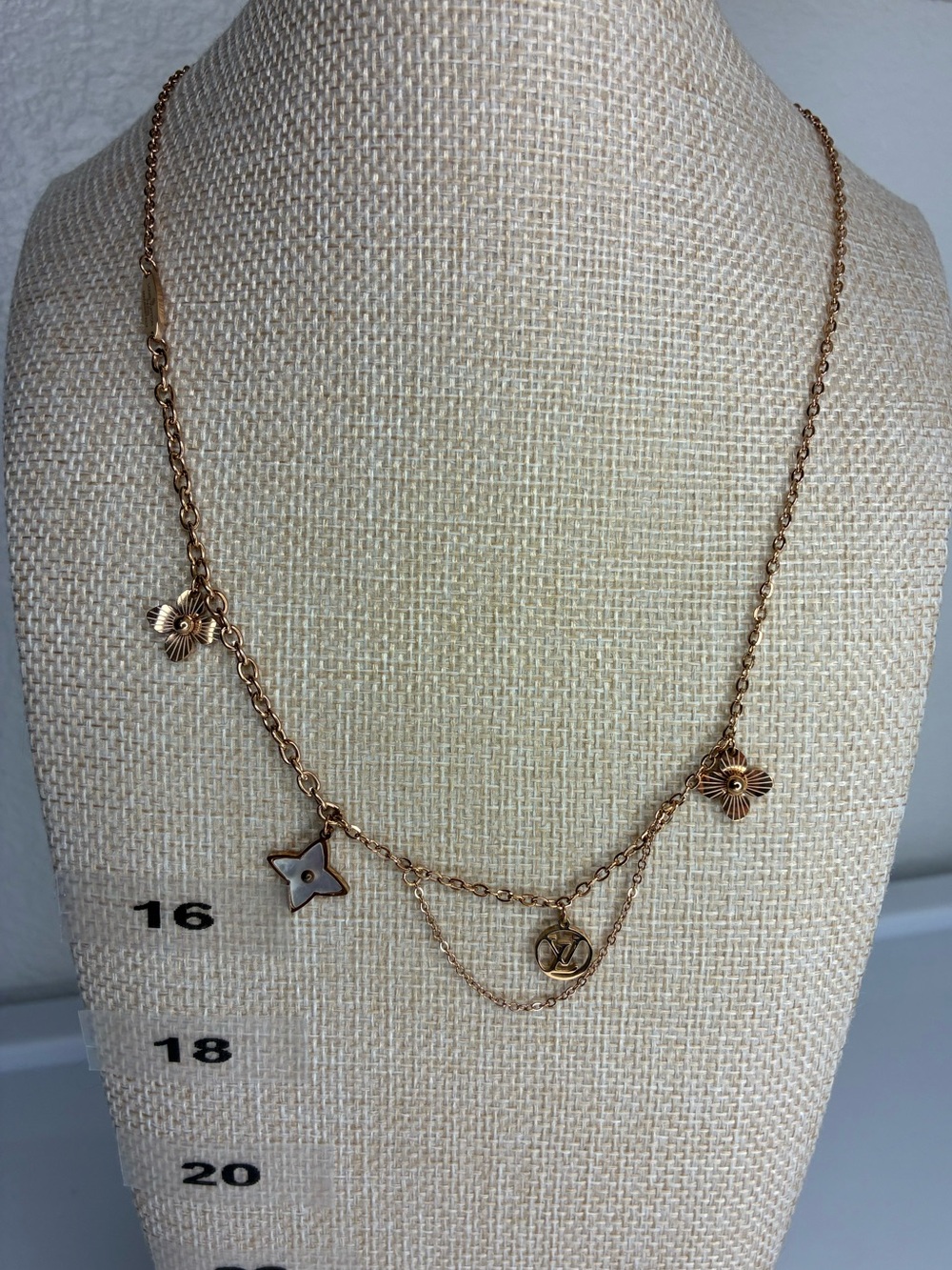 Vintage Rose Gold-Tone Floral & Monogram Charm Necklace - K18